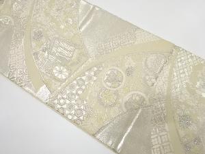 アンティーク　地紙に御所車・花・古典柄織り出し袋帯（材料）